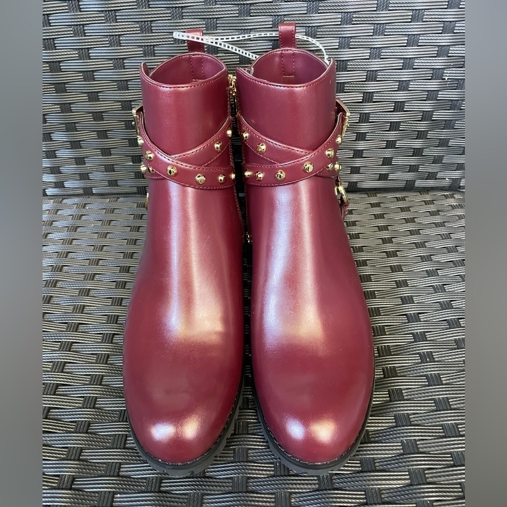 MICHAEL KORS BOOTS,Michael Kors Burgundy Ankle Boots with Gold Details - Picture 11 of 15